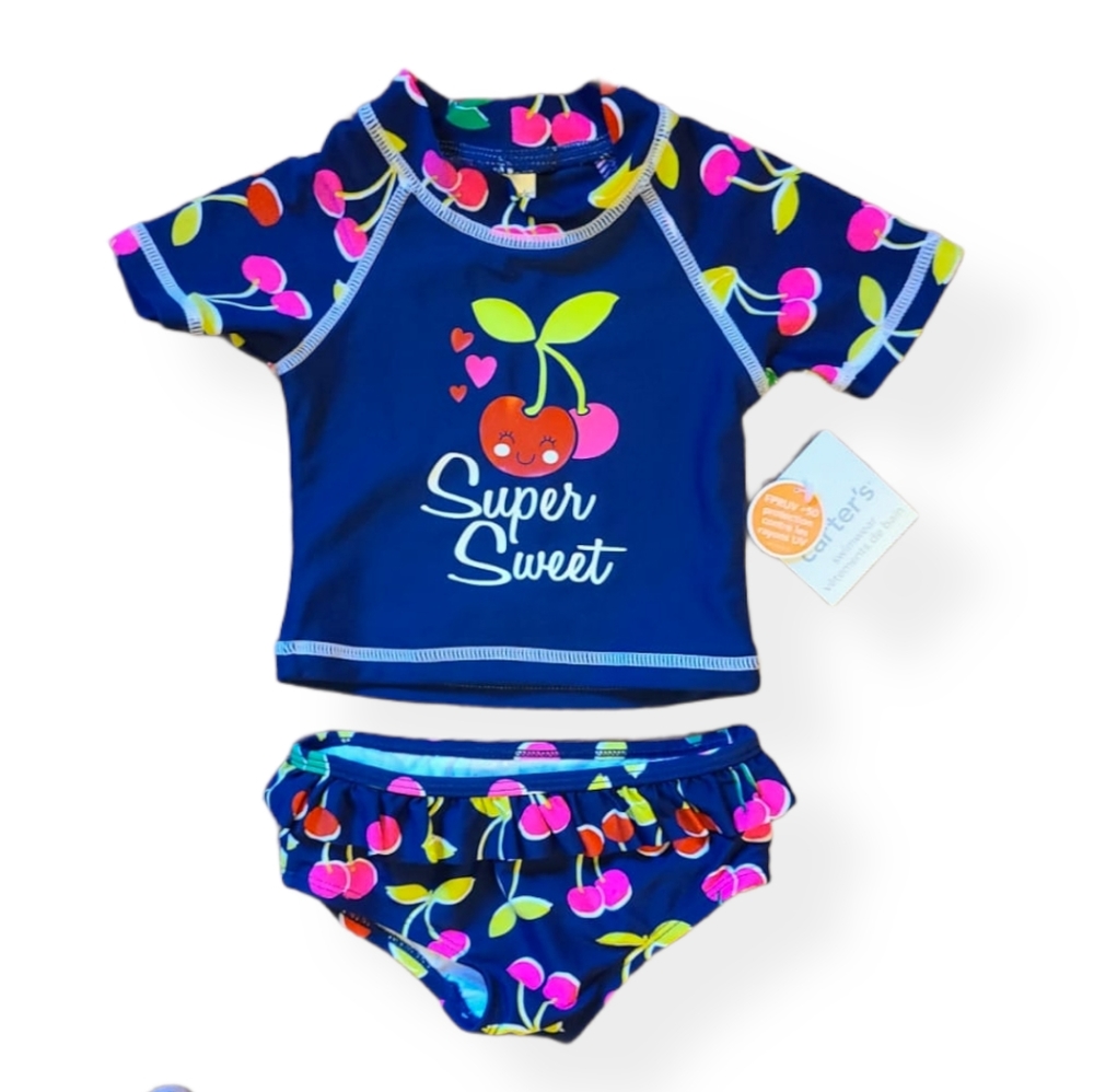NWT Carter's cherry 2 piece rashguard swimsuit